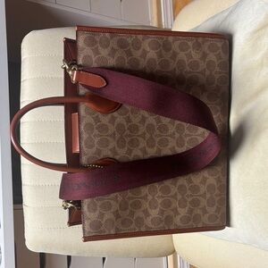 Coach Tan and Burgundy Tote Bag